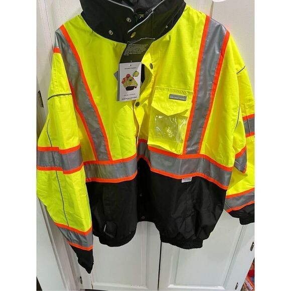 ML Kishigo Mens Jacket 2X Yellow Brilliant Series Reflective Double Zip - Picture 5 of 12